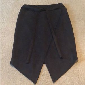 Black Asymmetrical Tie Waist Suede Skirt